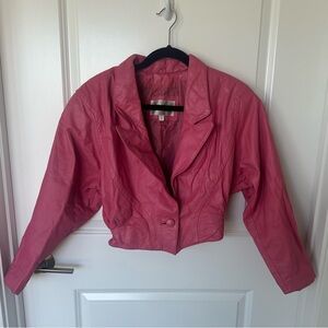 Barbie pink 80s leather cropped jacket xs